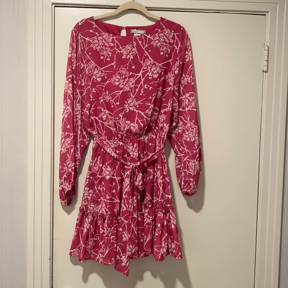Pink floral long sleeve mini dress